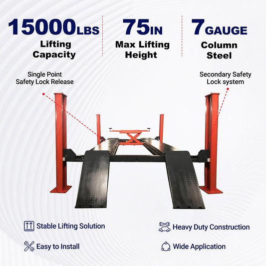 Key features of KT-4H150 4-post car lift