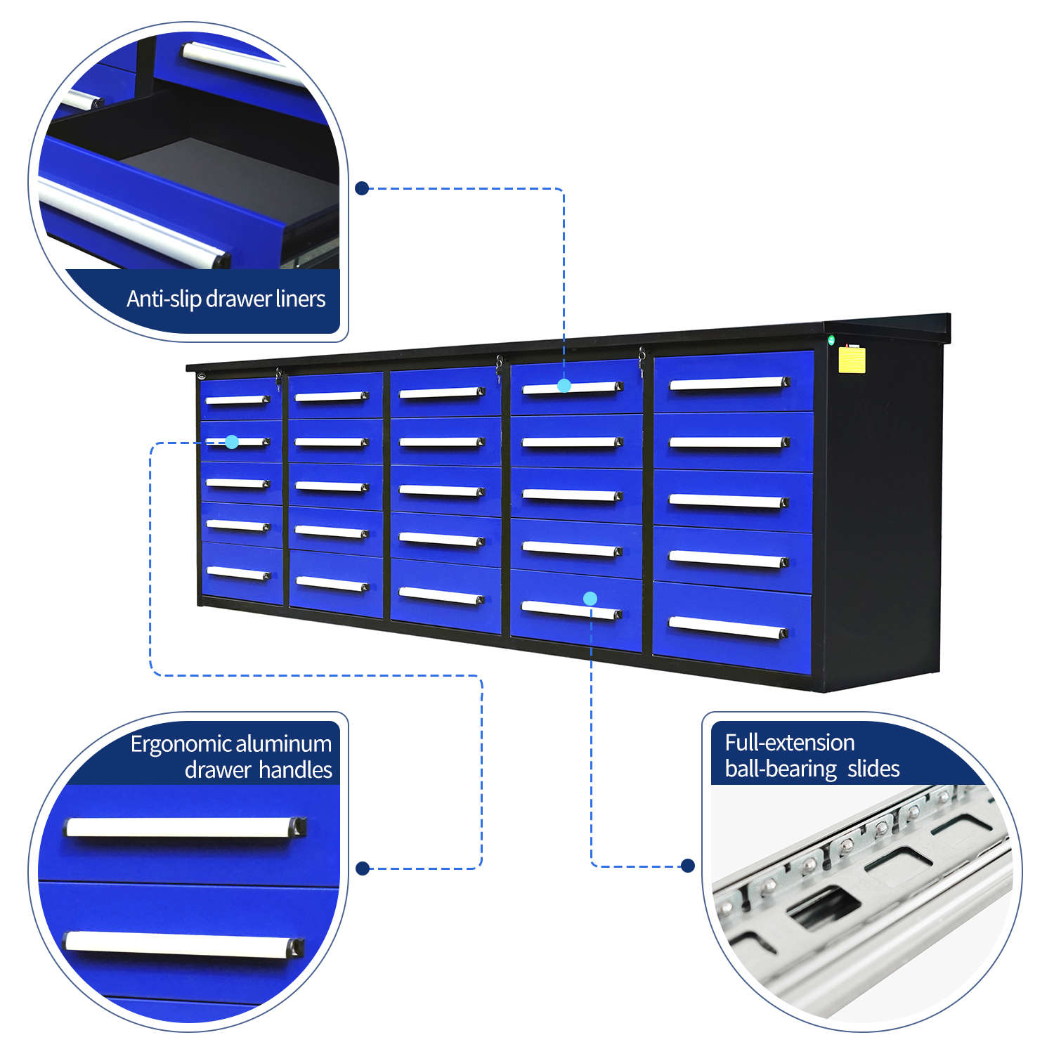 key features of 10' 25-drawer Garage Storage cabinet