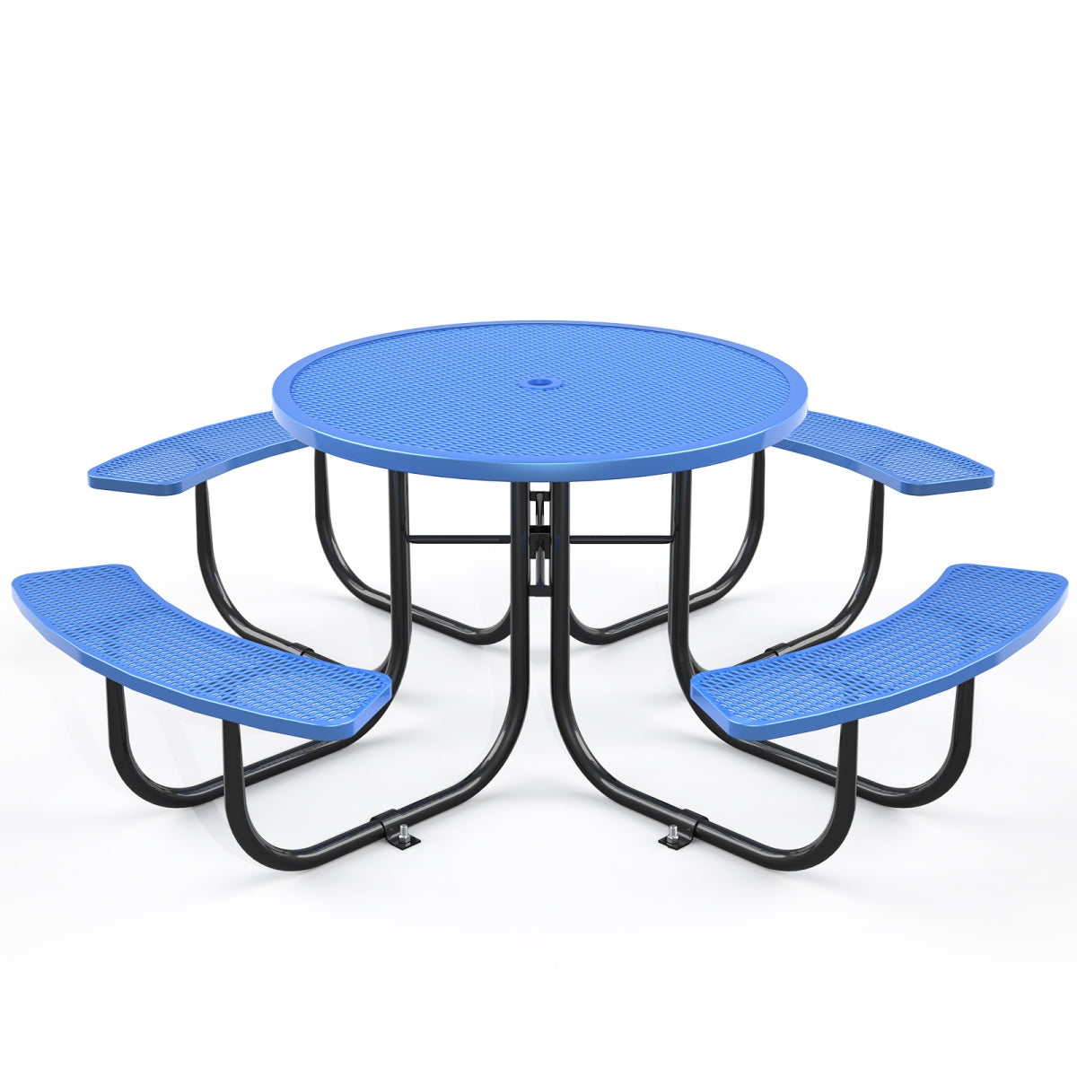 46" Round Picnic Tables With Umbrella Hole#color_Blue