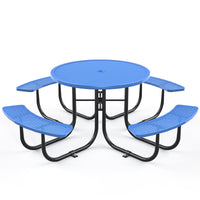 46" Round Picnic Tables With Umbrella Hole#color_Blue