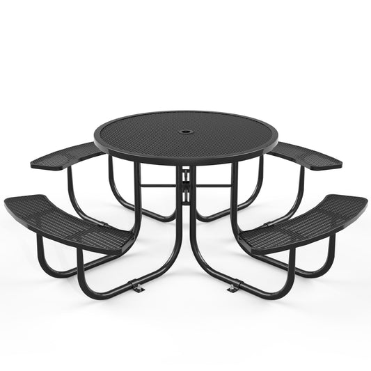 46" Round Picnic Tables With Umbrella Hole#color_Black