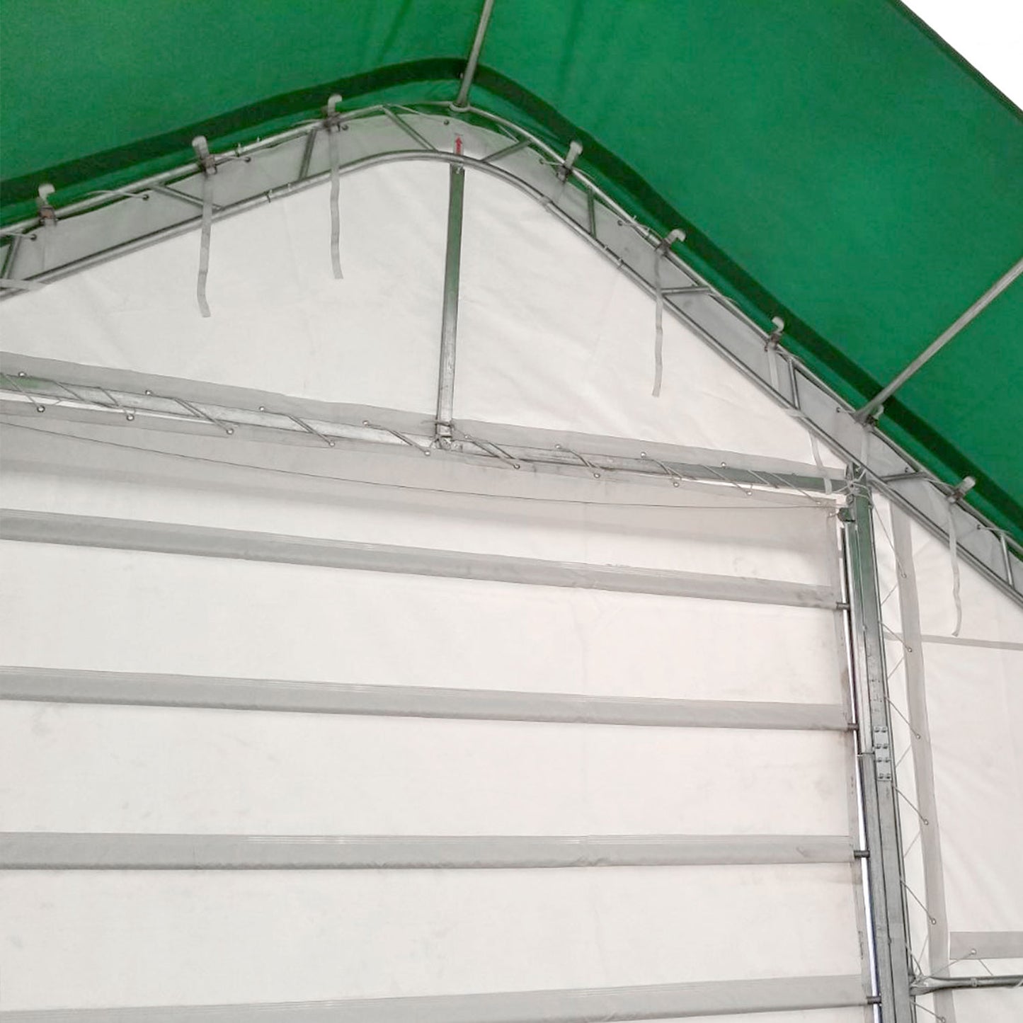 The canopy is secured to the frame with straps