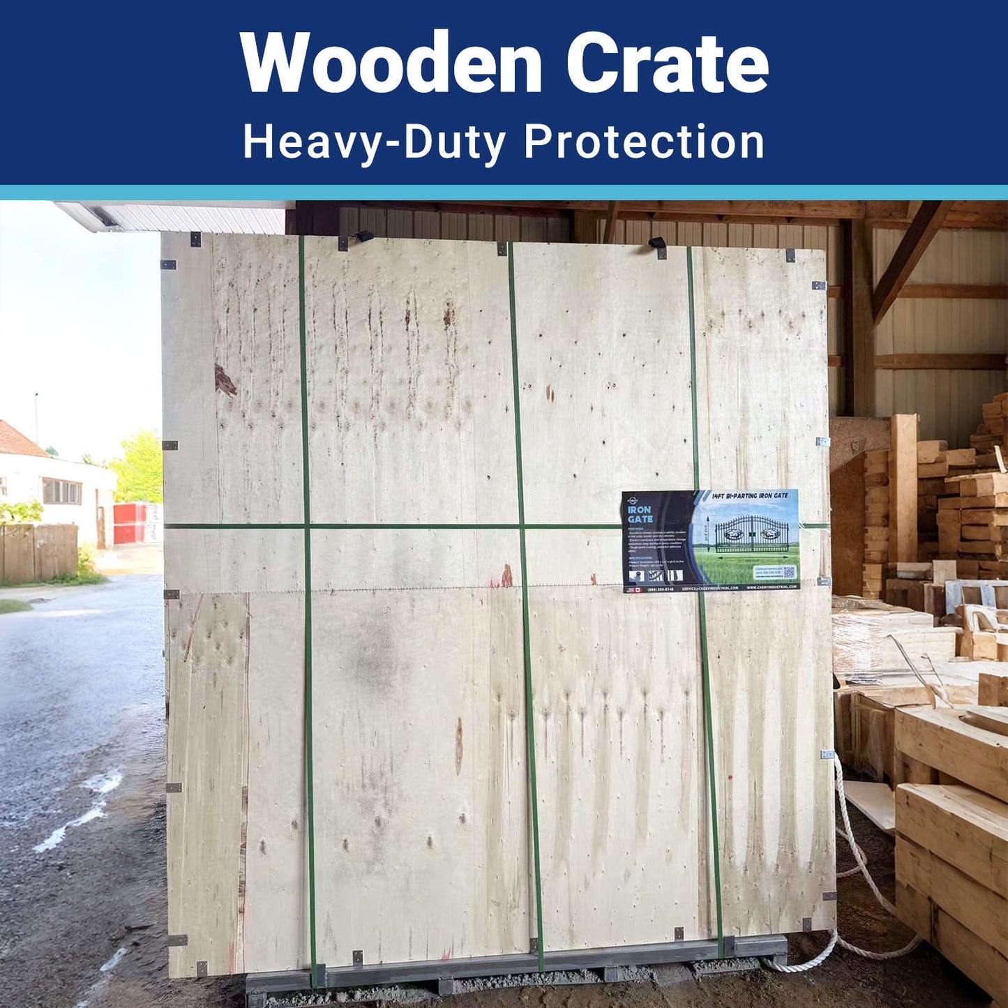 Steel Dual Swing Driveway Gate Packaging Image Wooden Crate