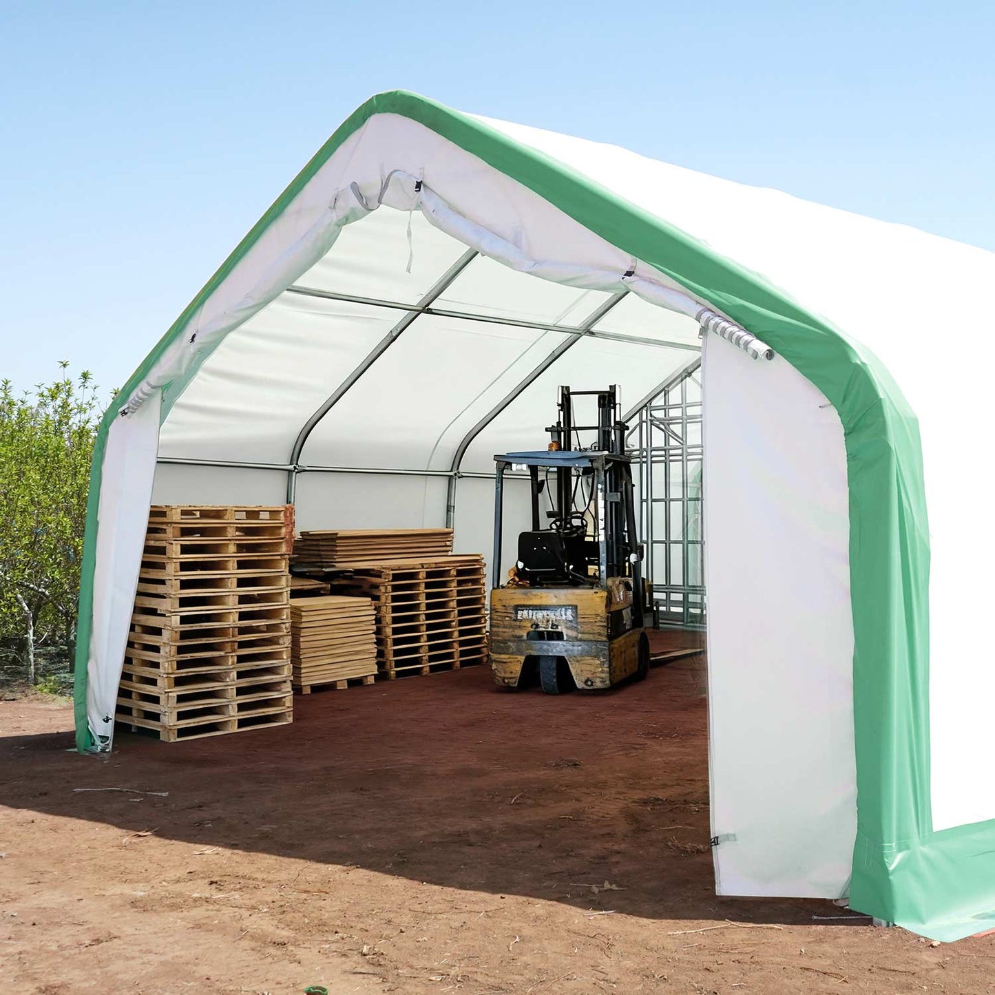 Storage shelter with tools inside