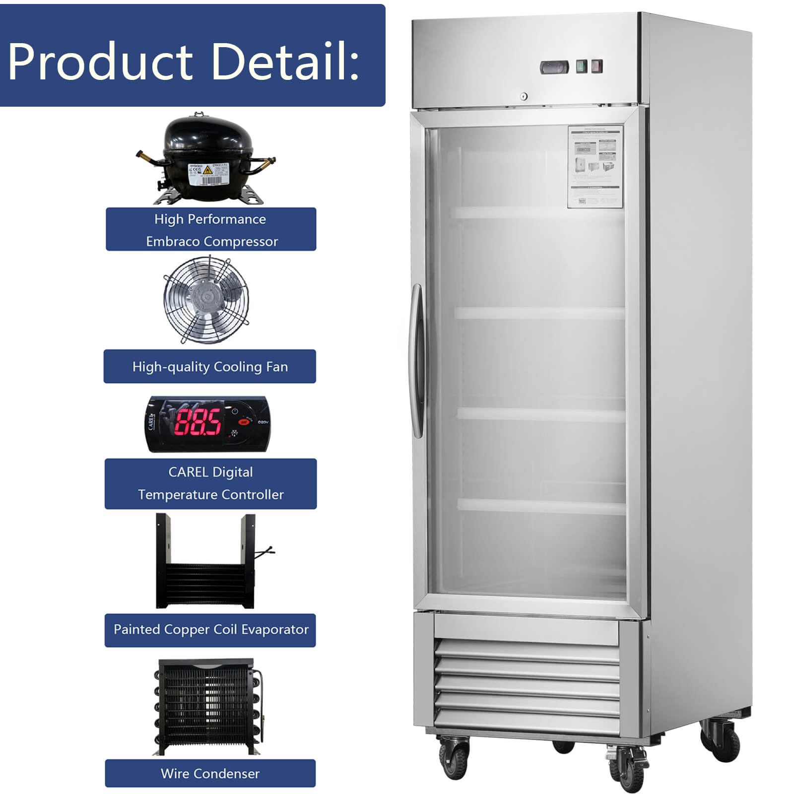 27"W Merchandiser Refrigerator Commercial Display Glass Door Refrigerator