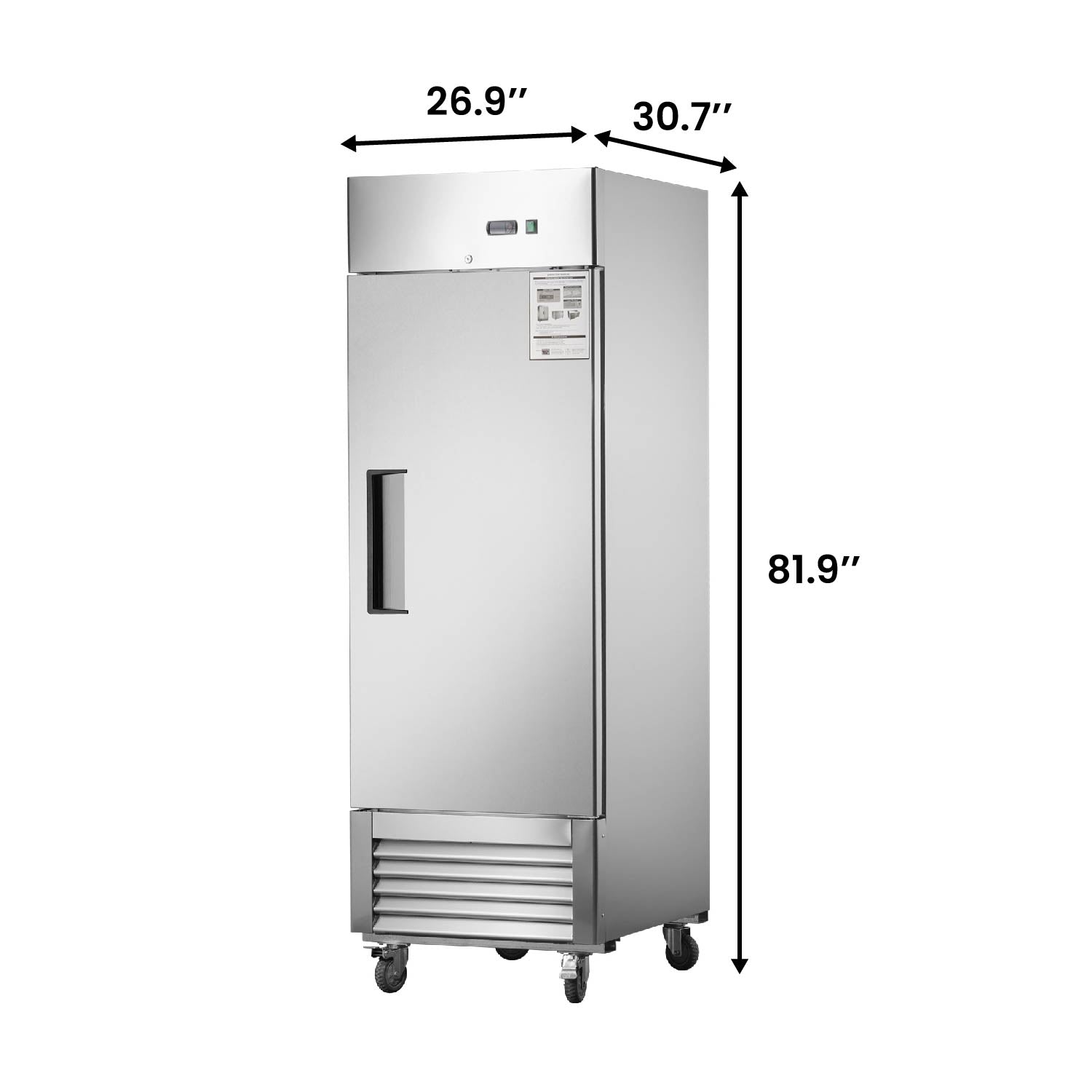 27"W Commercial Freezer 19 cu. ft. Single Solid Door Reach-In Freezer Dimension