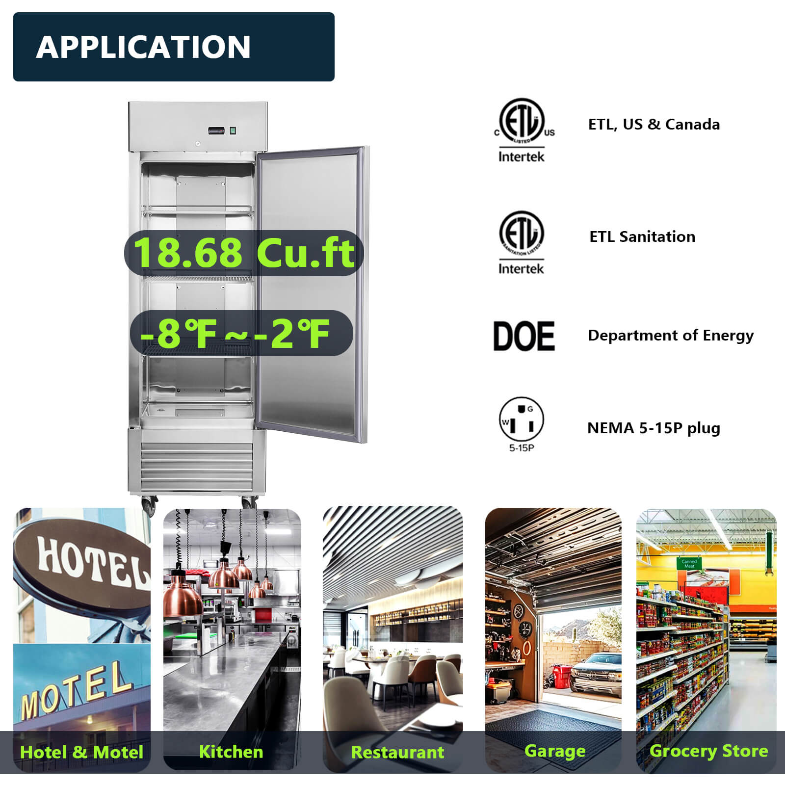 27"W Commercial Freezer 19 cu. ft. Single Solid Door Reach-In Freezer