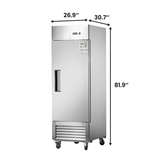 27"W Single Solid Door Reach-In Refrigerator 19 cu. ft. Commercial Refrigerator Dimension