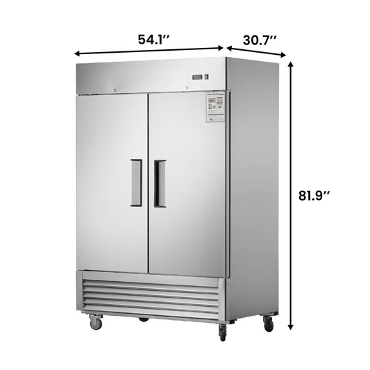 54"W Commercial Refrigerator 42 cu. ft. 2 Solid Door Reach-In Refrigerator dimension