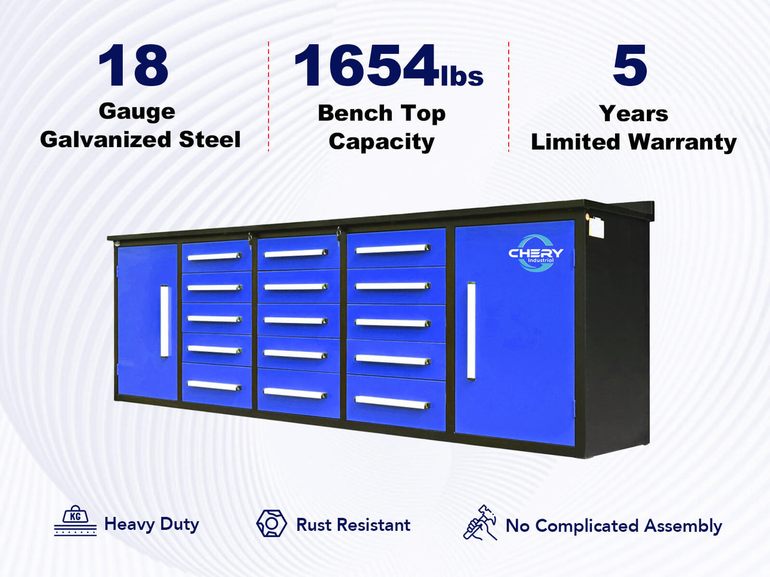 10ft Workbench Storage Cabinet with 15 Drawers & 2 Cabinets