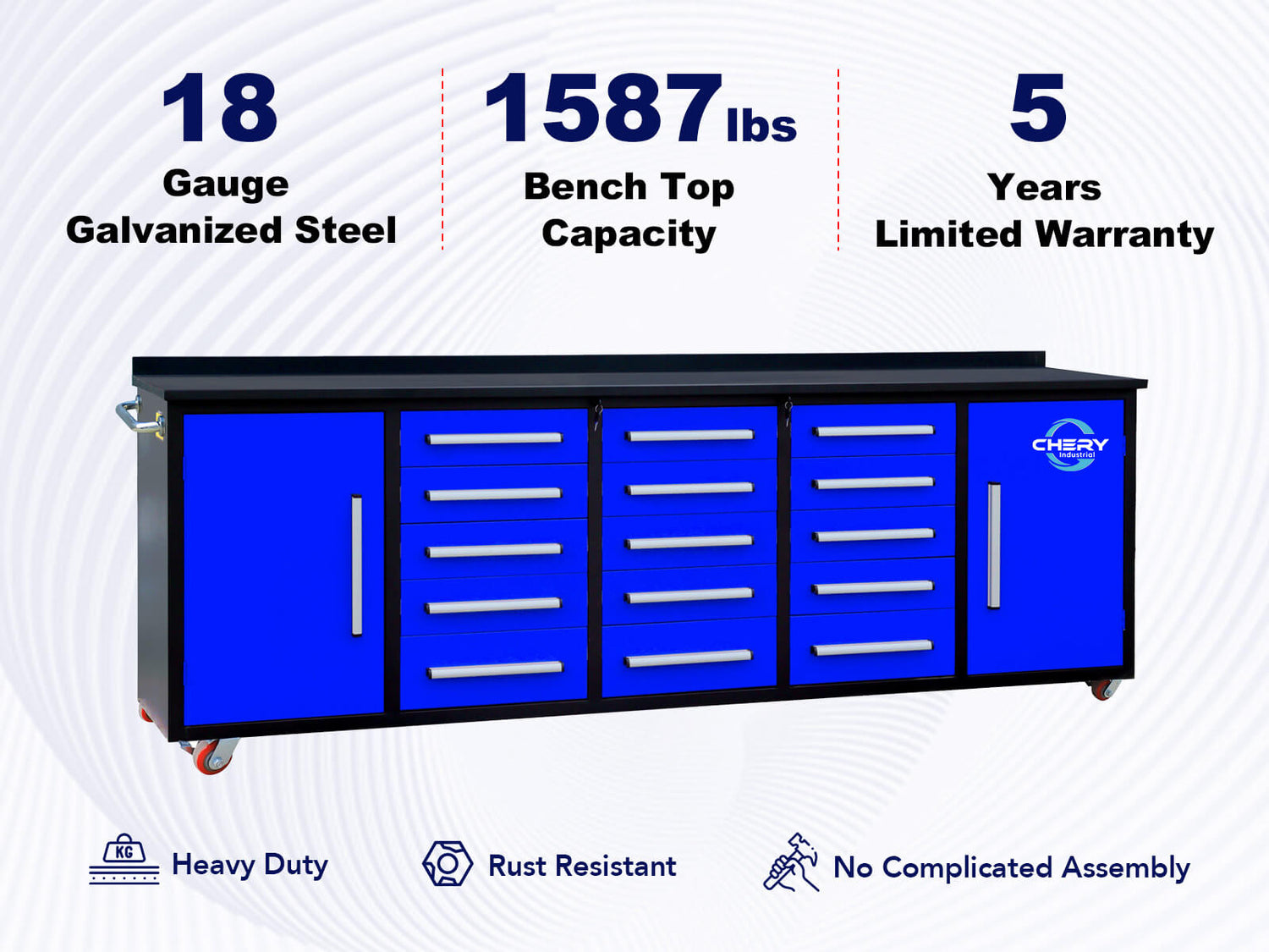 10ft 15-Drawer Storage Workbench with Wheels