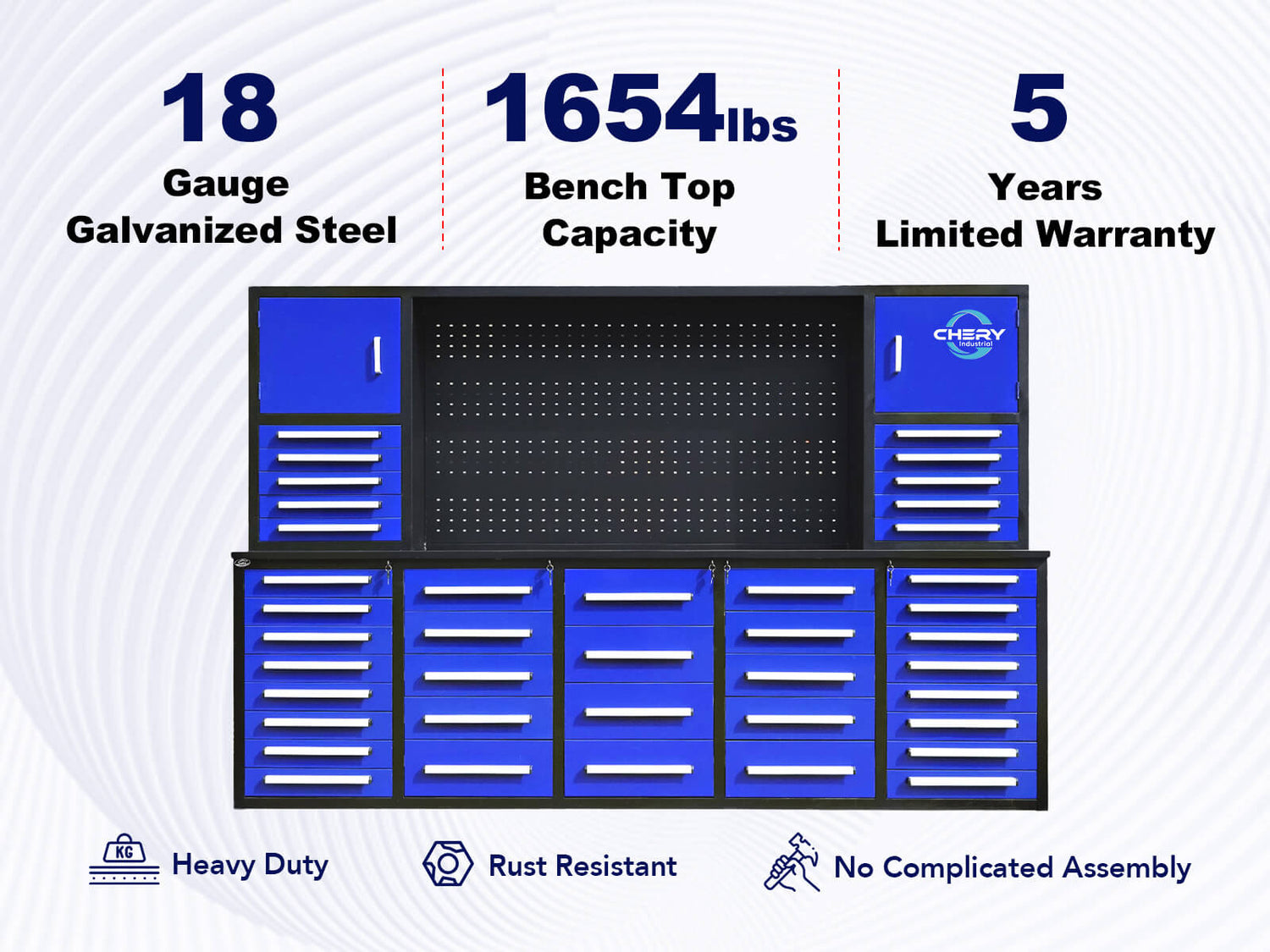 10ft Workbench Cabinet(40 Drawers, 2 Cabinets & 1 Pegboard)