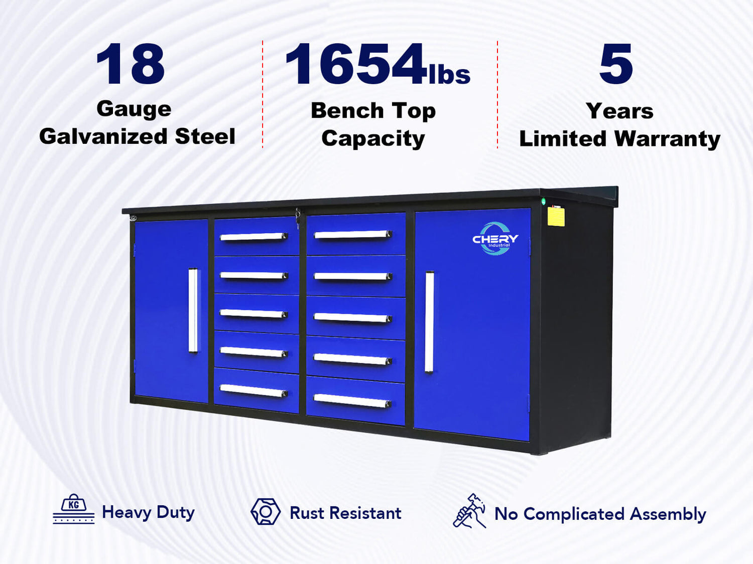 7ft Heavy Duty Workbench with 10 Drawers & 2 Cabinets