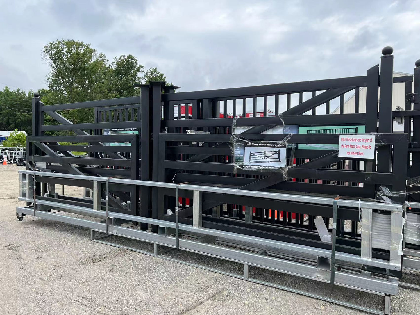 Packaged 20 ft farm driveway gate in transit