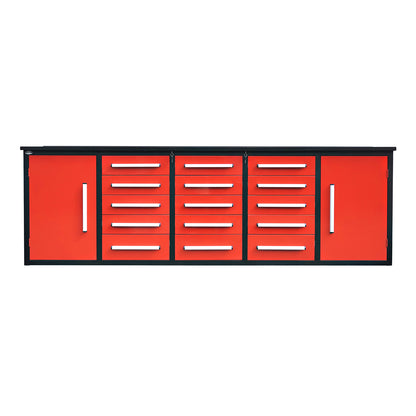 10ft Workbench Storage Cabinet with 15 Drawers & 2 Cabinets#color_red