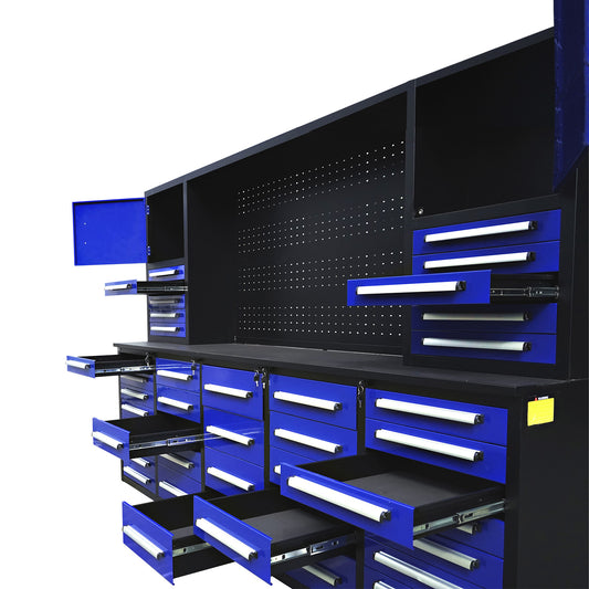 10ft Workbench Cabinet(40 Drawers, 2 Cabinets & 1 Pegboard)#color_blue