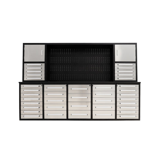 10ft Workbench Cabinet(40 Drawers, 2 Cabinets & 1 Pegboard)#color_silver