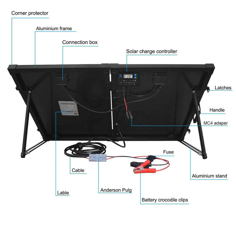 100w 12v Portable Solar Panel kit, Foldable Mono Suitcase
