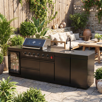 104" 4-Burner 72,000 BTU Black Outdoor Kitchen Bar Barbecue Island Grill + Wine Cooler + Sink