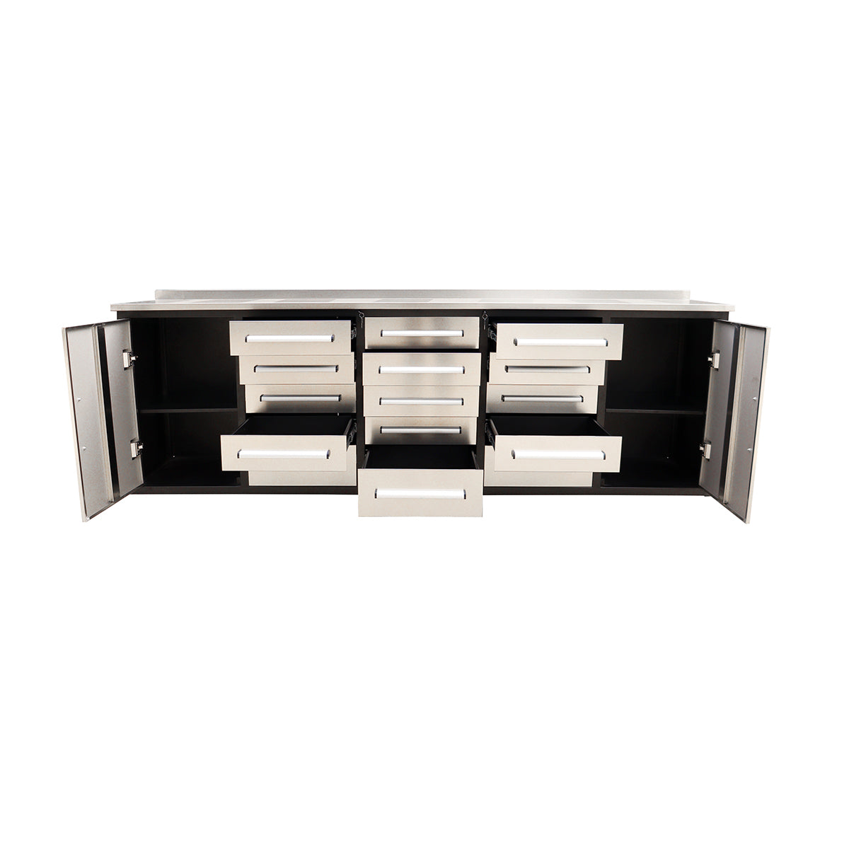 10ft Storage Workbench 15 Drawers with Wheels#color_Silver