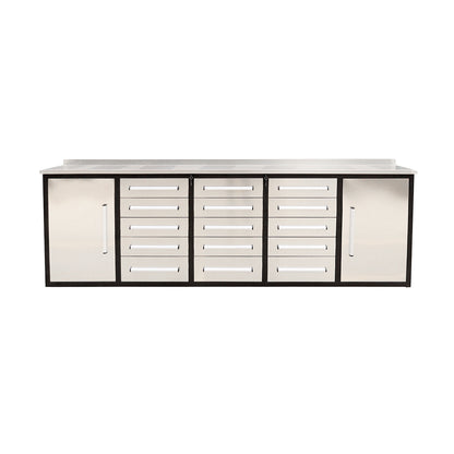 10ft Storage Workbench 15 Drawers with Wheels#color_Silver