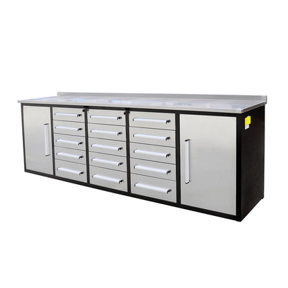 10ft Storage Workbench 15 Drawers with Wheels#color_Silver