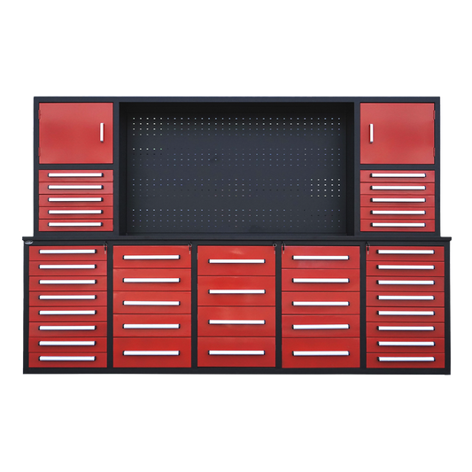 10' Storage Cabinet with Workbench (40 Drawers & 2 Cabinets)#color_red