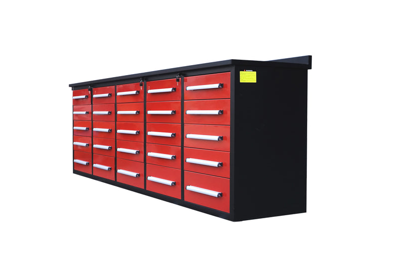 10' Workbench with Storage Drawers (25 Drawers)