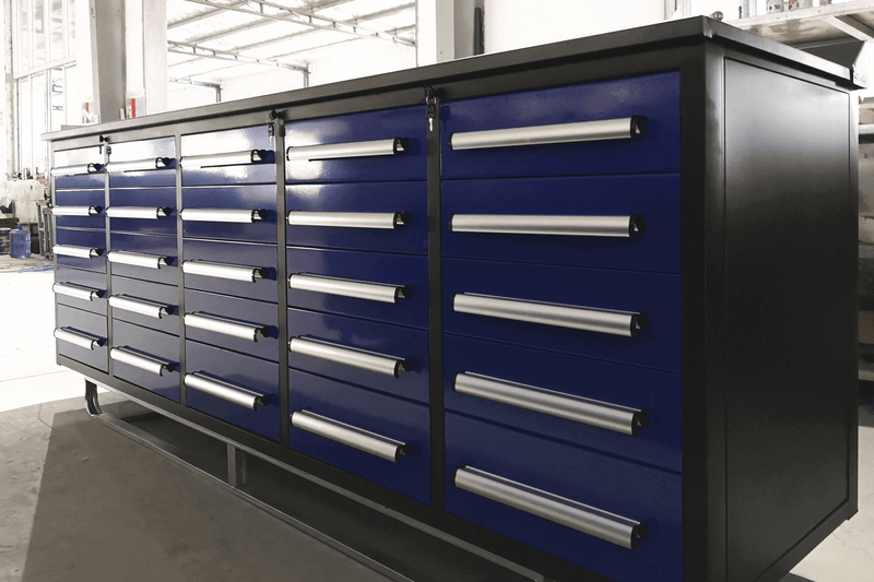 10' Workbench with Storage Drawers (25 Drawers)