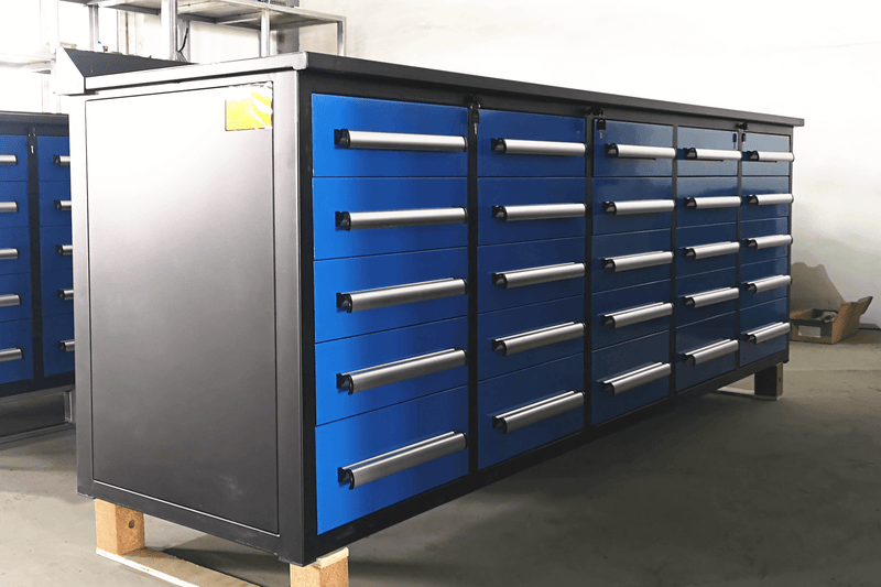 10' Workbench with Storage Drawers (25 Drawers)