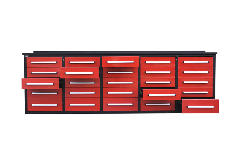 10' Workbench with Storage Drawers (25 Drawers)