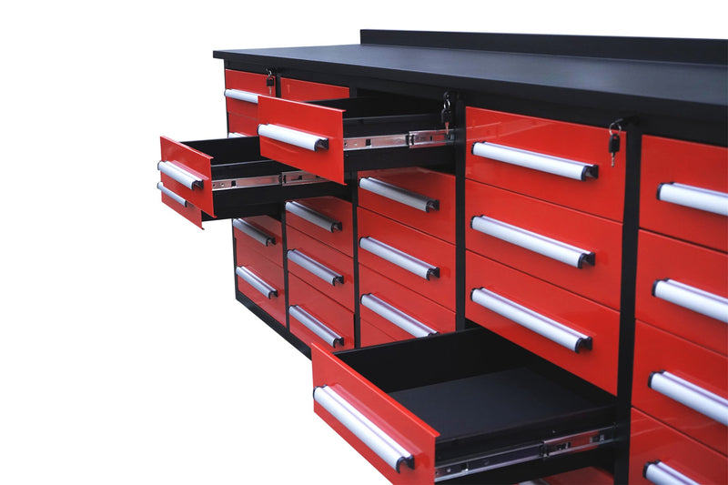 10' Workbench with Storage Drawers (25 Drawers)