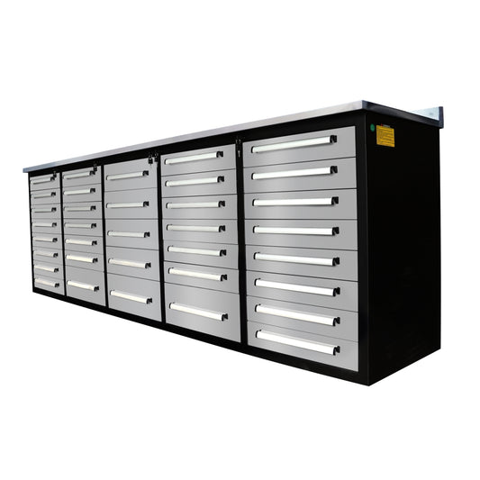 Large metallic storage unit with multiple drawers on a white background#Color_Silver