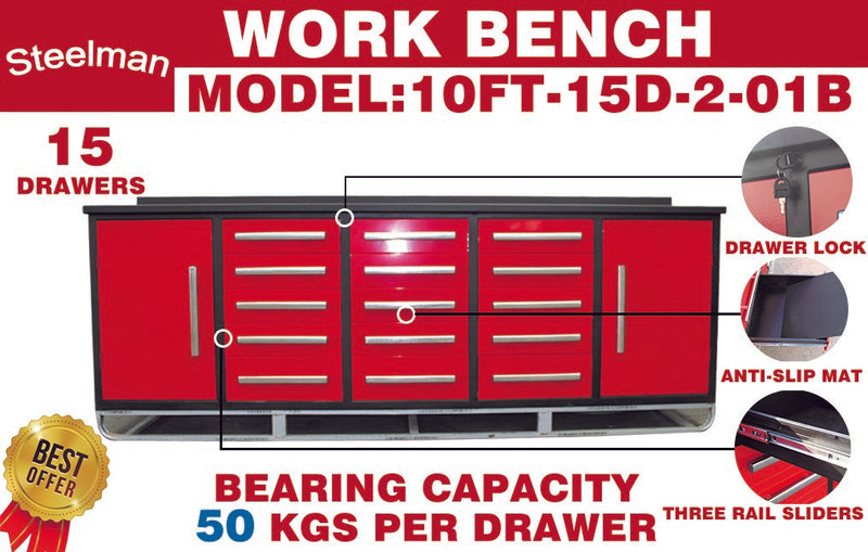 10ft Storage Cabinet (15 Drawers & 2 Cabinets)