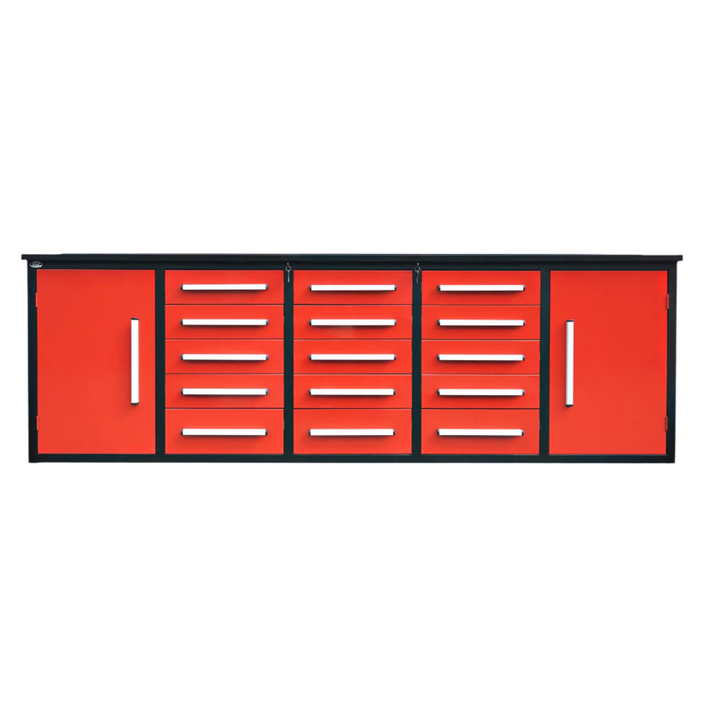 10ft Storage Cabinet with Work Bench (15 Drawers & 2 Cabinets)