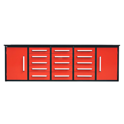 10ft Storage Cabinet with Work Bench (15 Drawers & 2 Cabinets)