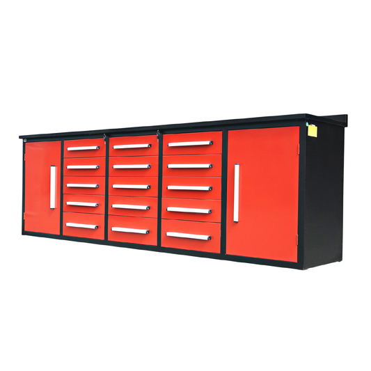10ft Storage Cabinet with Work Bench (15 Drawers & 2 Cabinets)