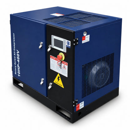 Blue and black industrial air compressor on a white background#Voltage_460V 3Ph 60Hz
