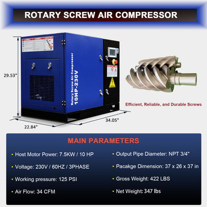 10HP Rotary Screw Air Compressor – 34 CFM, 125 PSI-Dimension