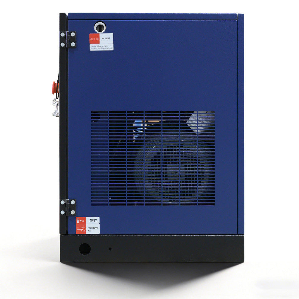 Blue industrial machine with a fan on a white background#Voltage_230V 3Ph 60Hz