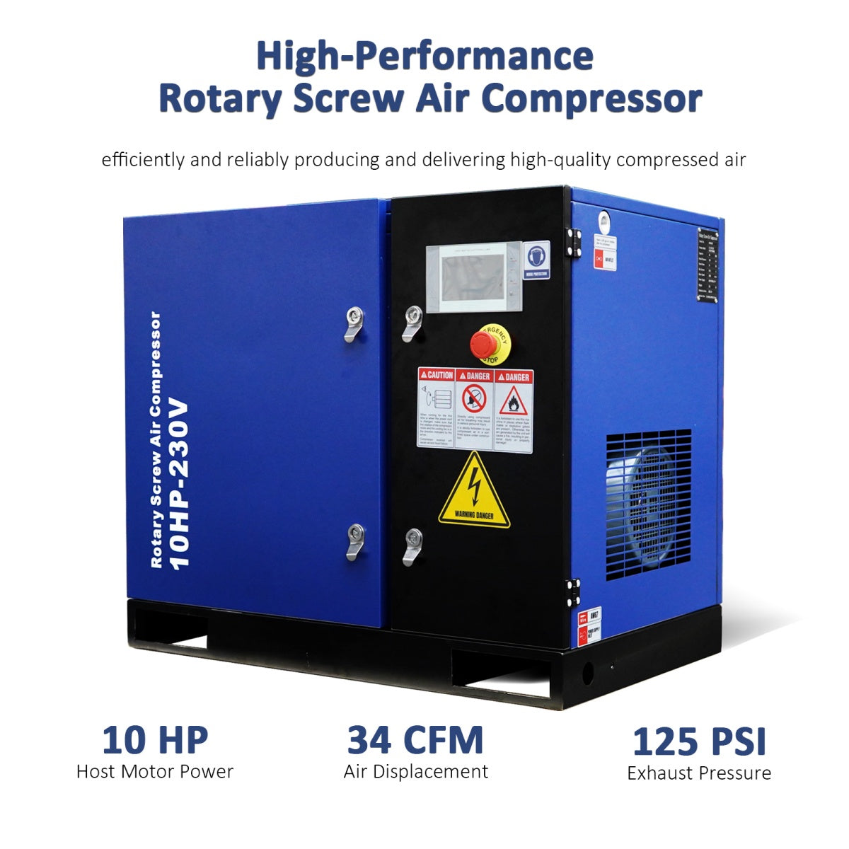 10HP Rotary Screw Air Compressor – 34 CFM, 125 PSI, 230V 3-Phase 60HZ