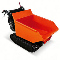 Small orange tracked dump truck on a white background