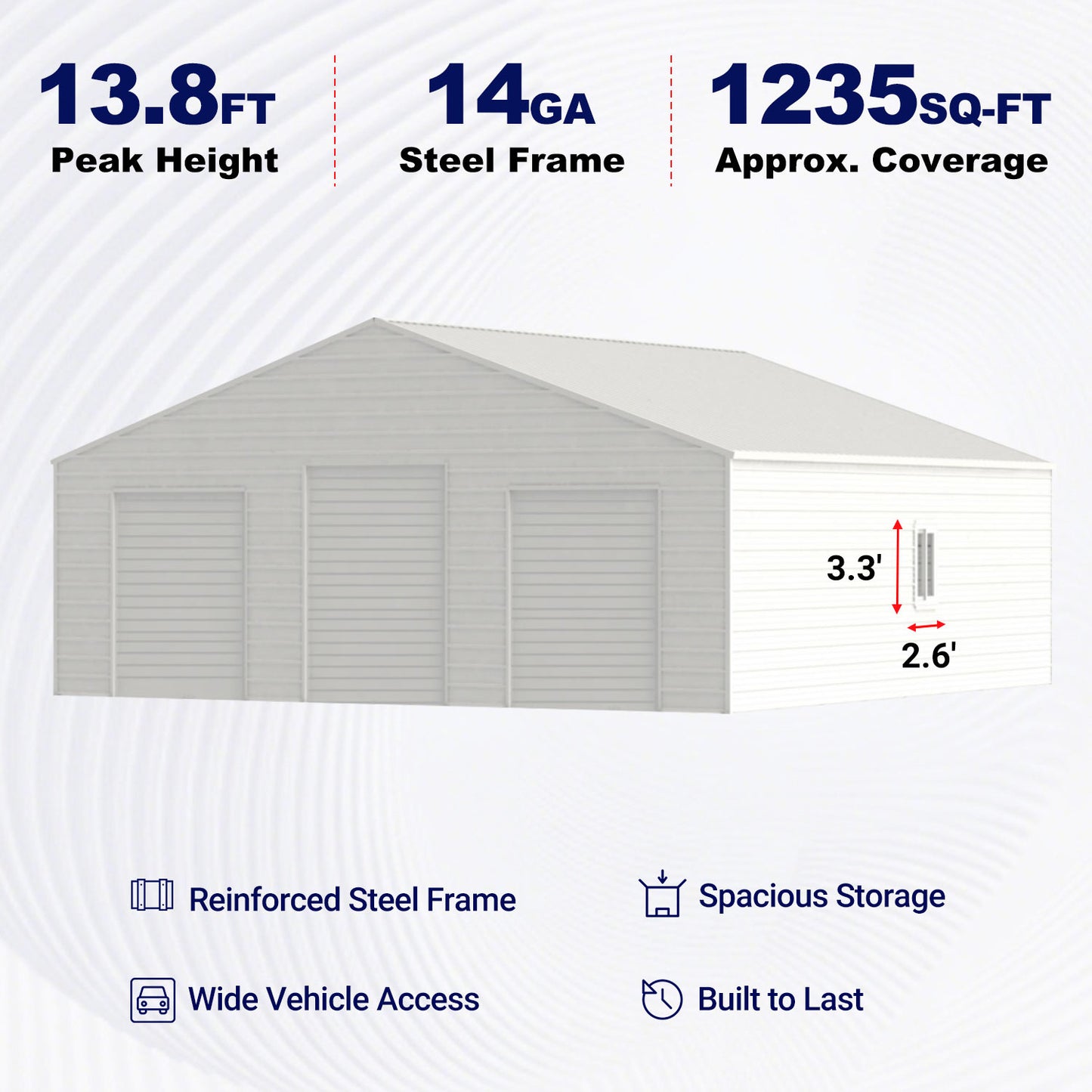 39' x 39' Metal Garage Shed & Barn with 3 Rolling Doors