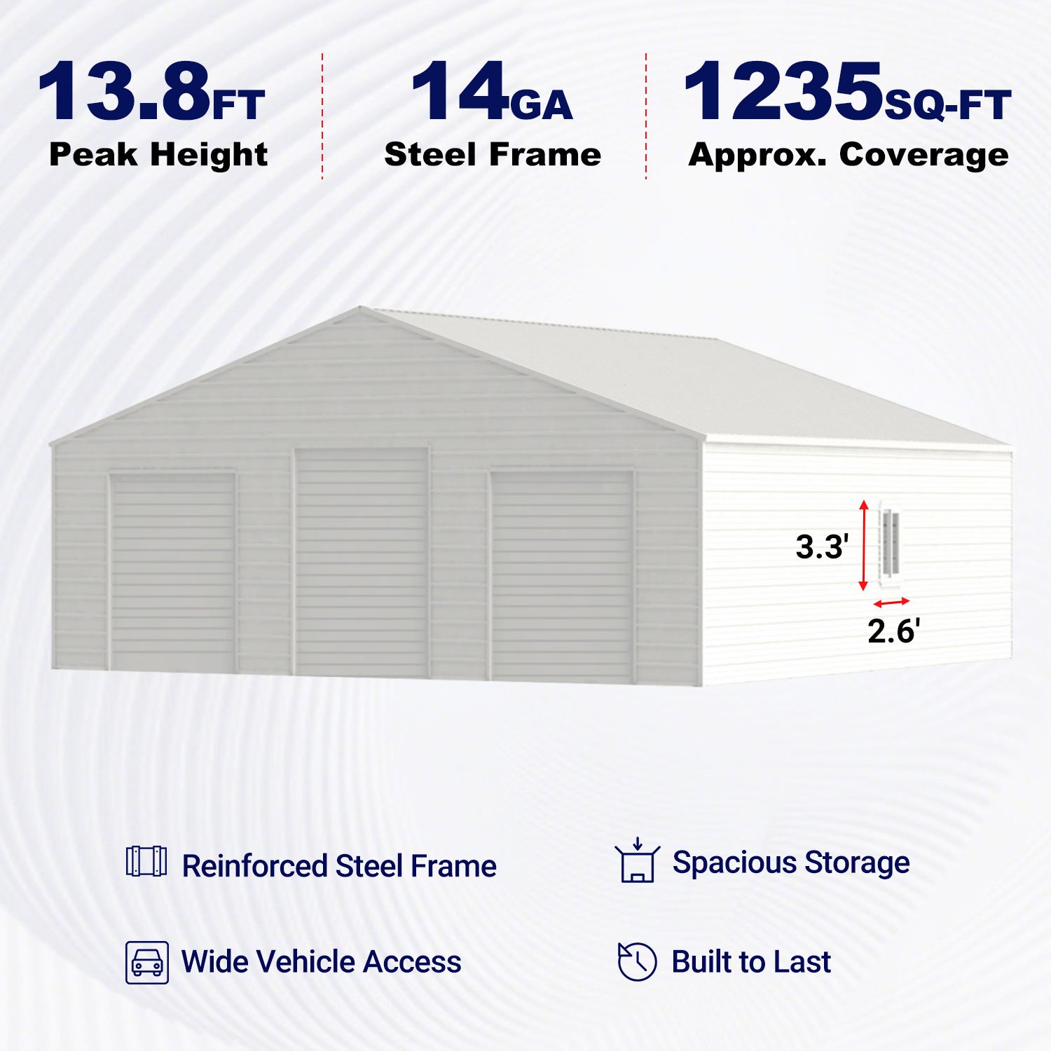 39' x 39' Metal Garage Shed & Barn with 3 Rolling Doors