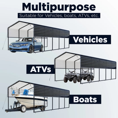 12'x30' Metal Carport with Corrugated Roof