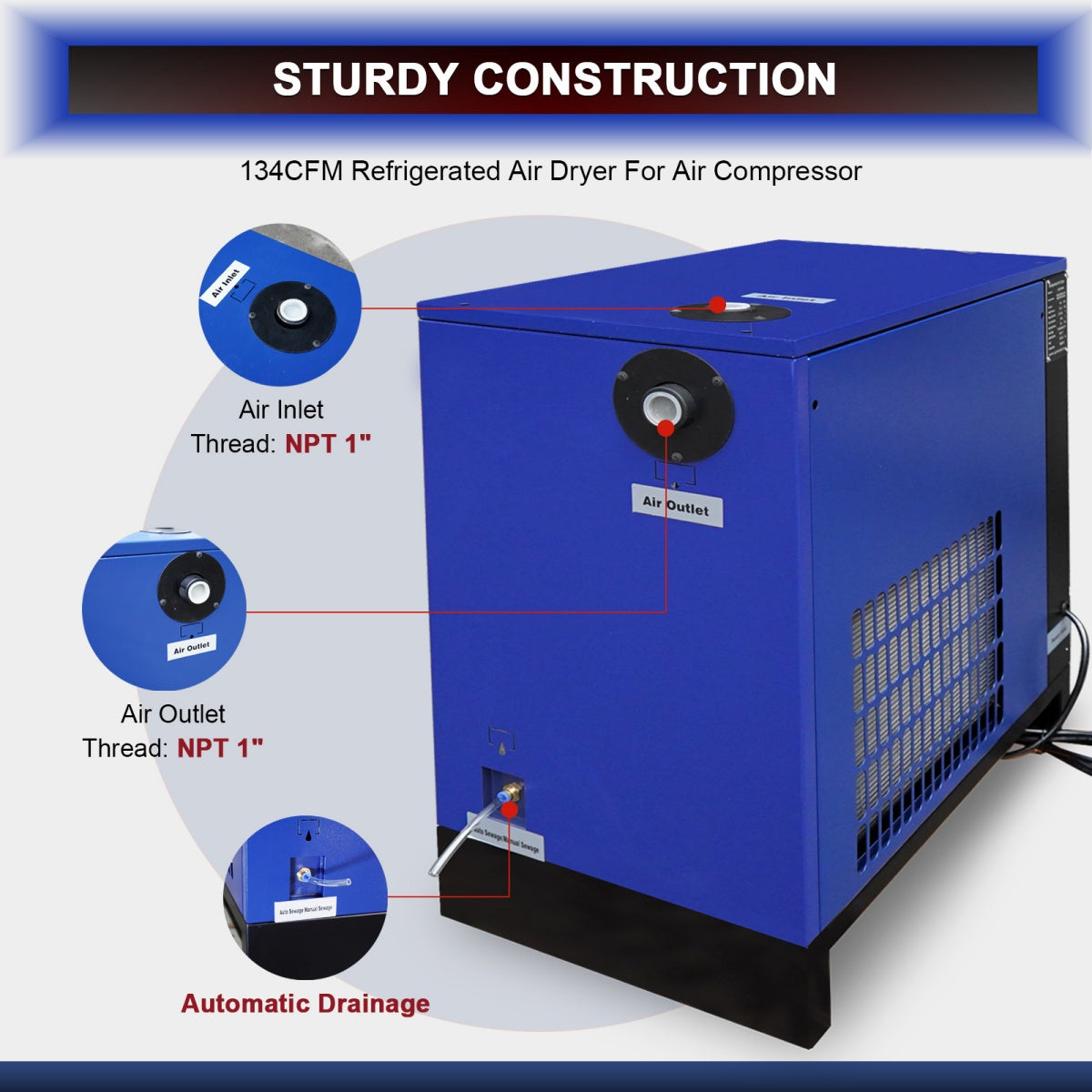 134CFM Refrigerated Air Dryer for 20HP & 30HP Compressors