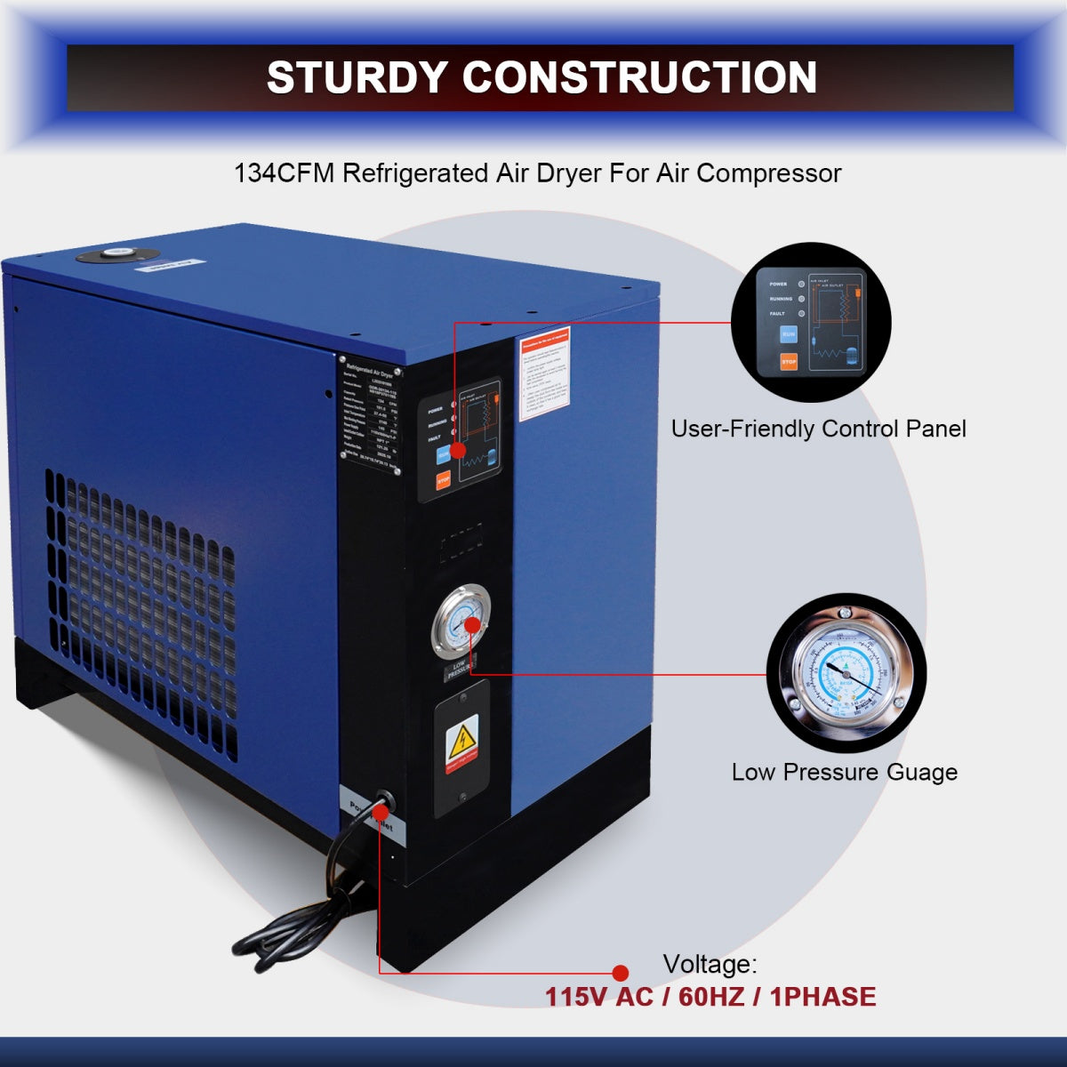 134CFM Refrigerated Air Dryer for 20HP & 30HP Compressors