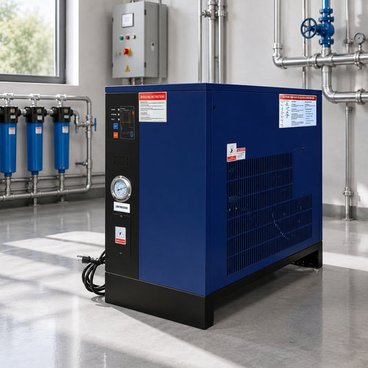 Refrigerated air dryer with specifications on a white background