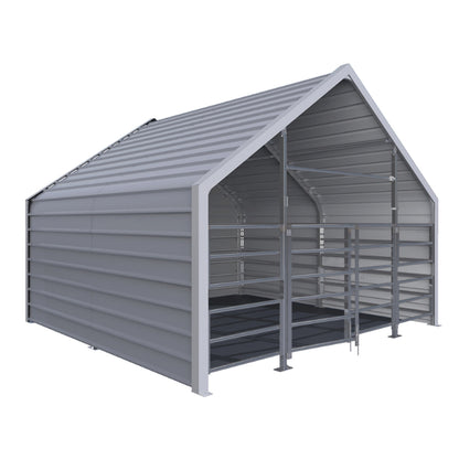 13ftx13ft Metal Livestock Shelter with Enclosed Rear Panel