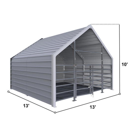 13ftx13ft Metal Livestock Shelter with Enclosed Rear Panel